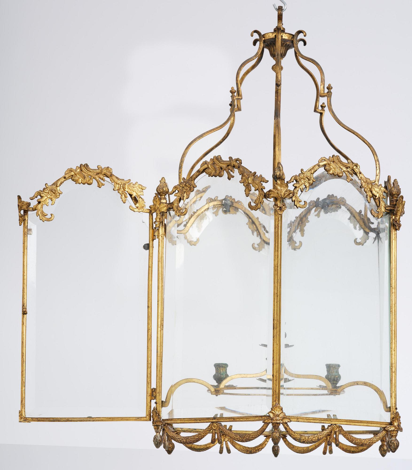 A fine Swedish rococo gilt-brass four-light lantern, Stockholm, later part of the 18th century.
