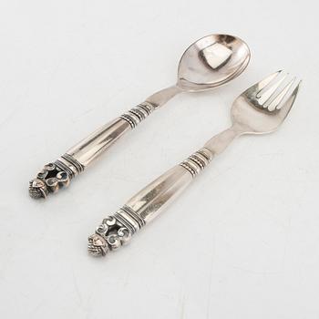 Johan Rohde serving utensils 1 pair "Konge/Acorn" silver for Georg Jensen Denmark, second half of the 20th century.