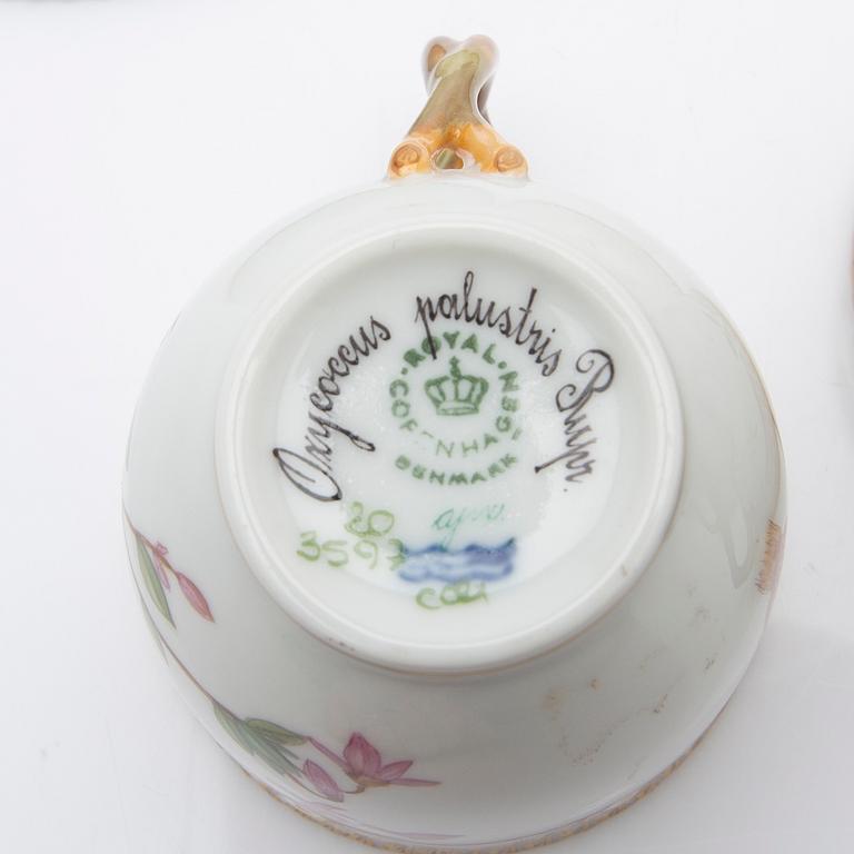 Royal Copenhagen, Coffee cups with saucers, three pieces, porcelain, 'Flora Danica', Royal Copenhagen, Denmark, 20th century.