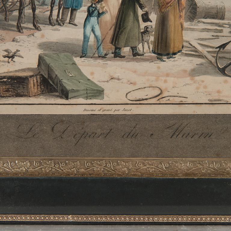 JEAN PIERRE MARIE JAZET, handkolorerad etsning, 1800-talets början.