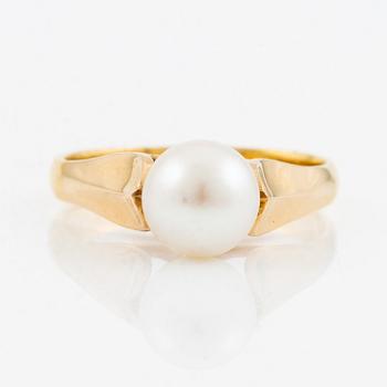 Ring, 23K guld med pärla.
