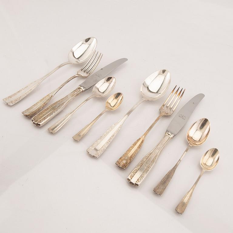 A set of 56 pcs of silver cutlery Polen first half of the 20th century total weight 2496 grams.