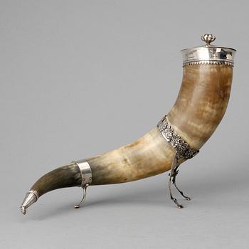 DRYCKESHORN, horn och silver, CG Snak, Stockholm, 1849.