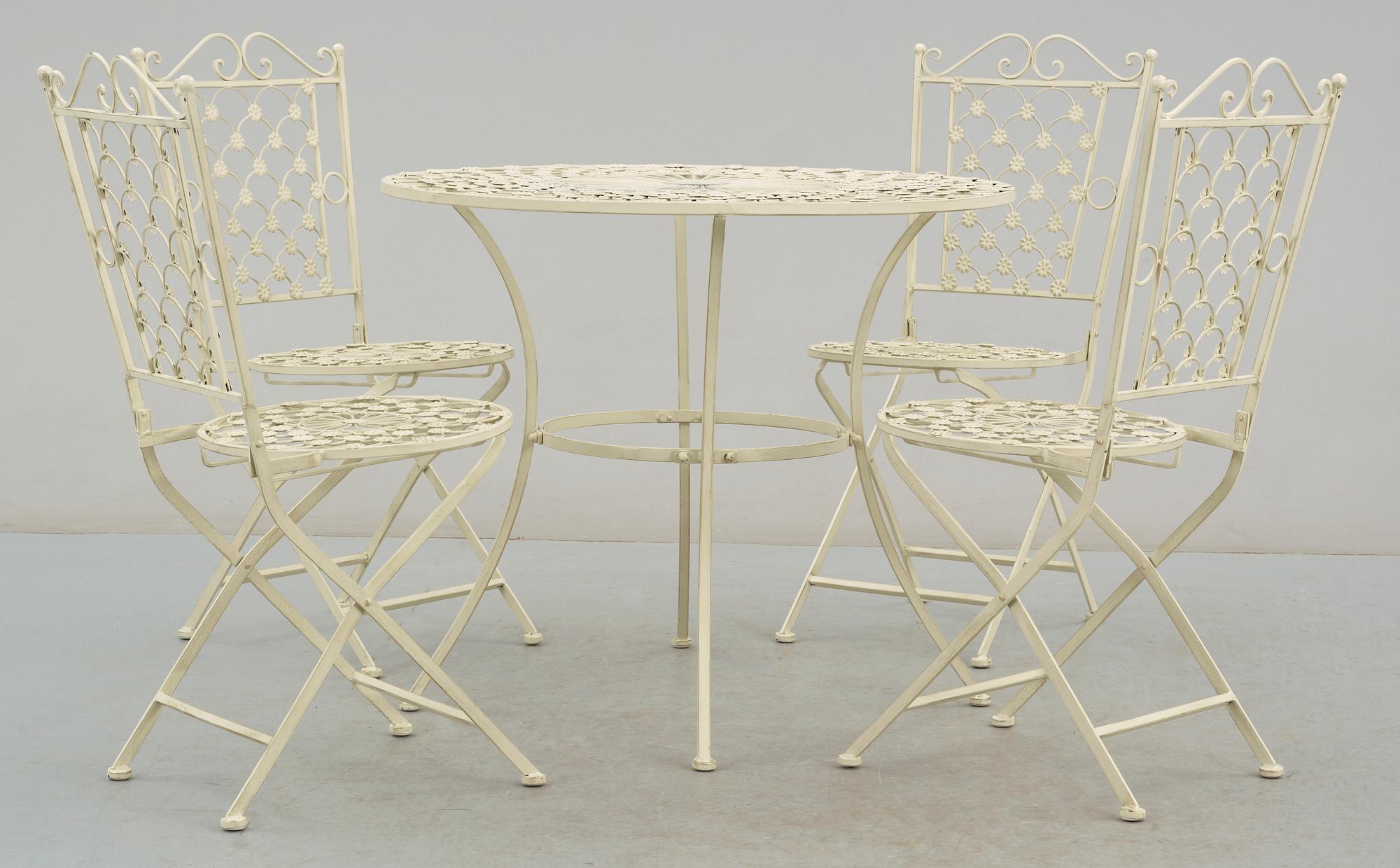 TRÄDGÅRDSGRUPP, 5 delar, metall. Modern tillverkning.