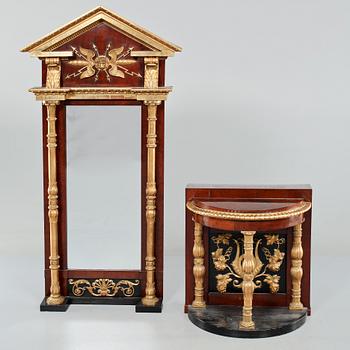 A Swedish Empire mirror and console table by P G Bylander, master 1804.