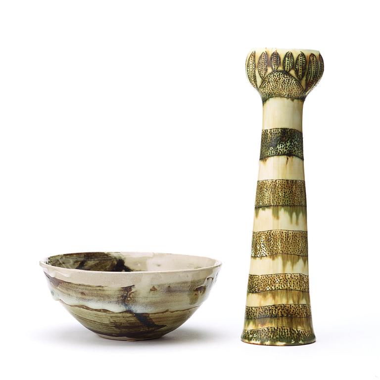 Anders Bruno Liljefors, a stoneware bowl and a vase, Gustavsberg studio ca 1950.