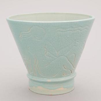 A glazed ceramic pot, signed and dated -34.