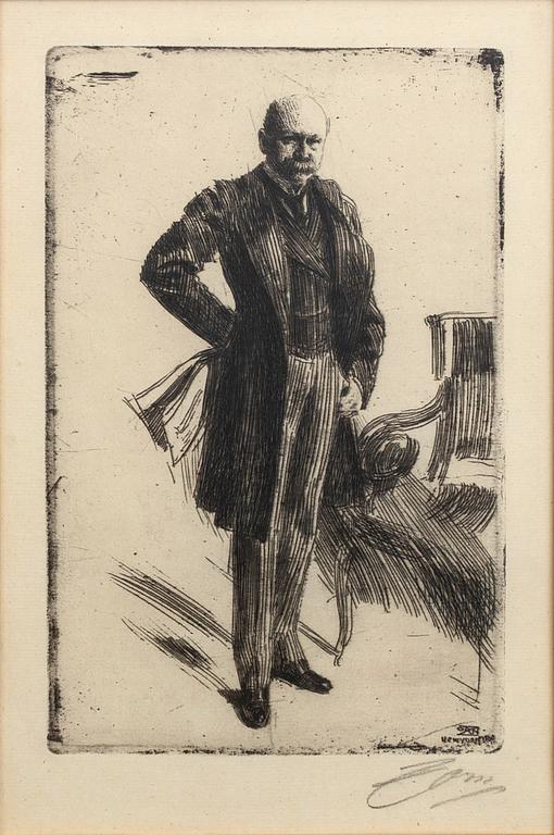 Anders Zorn, etsning, 1900, signerad.