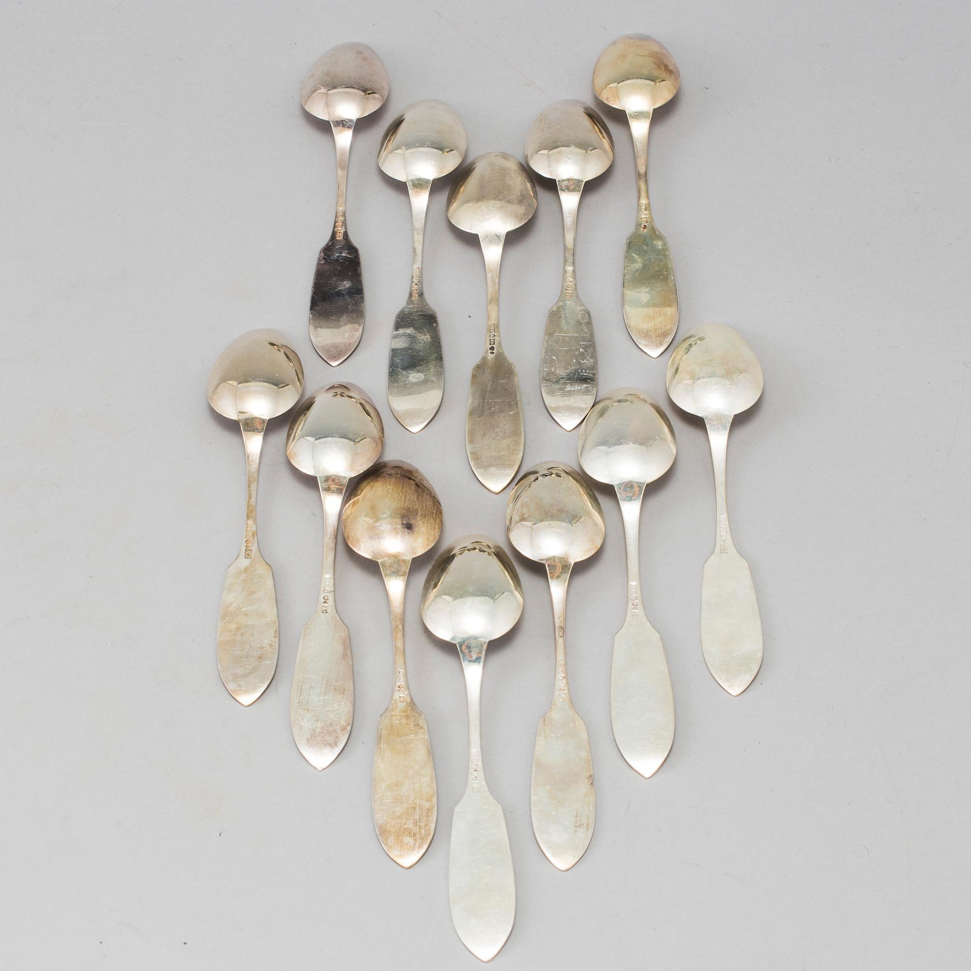 a lot of 24 silver spoons by C O Persson AB in Haparanda, Sweden. Weight ca 522 grams.