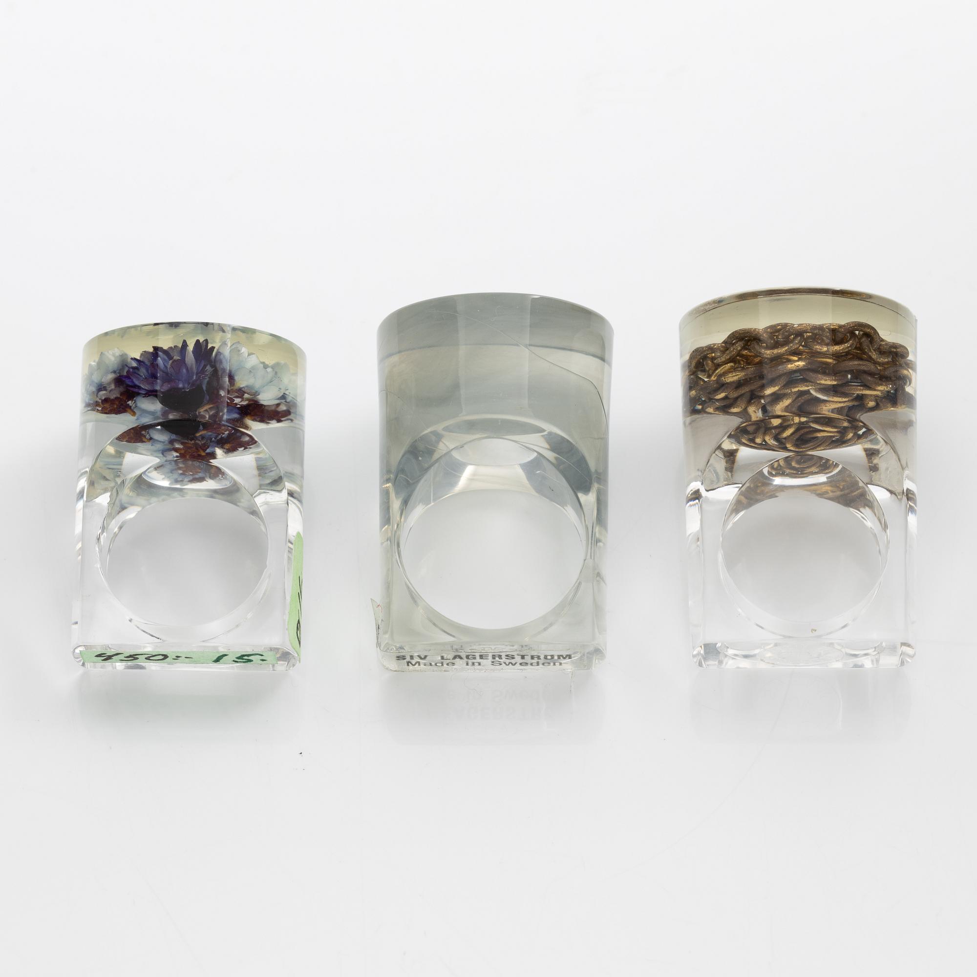 Siv Lagerström, three acrylic rings, 1970s.