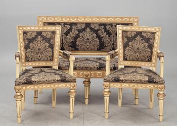 SOFFA och KARMSTOLAR, ett par, gustaviansk stil. Omkring 1900.