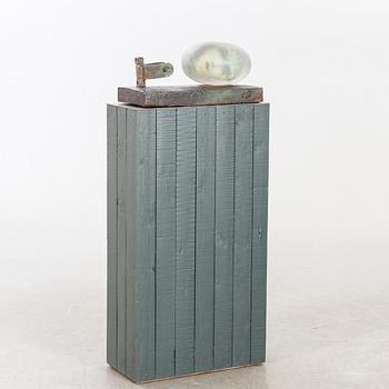 Bertil Vallien, skulptur, vilande huvud, "Resting head", Kosta Boda, unik.