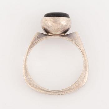 Silver bangle and ring with labradorite.