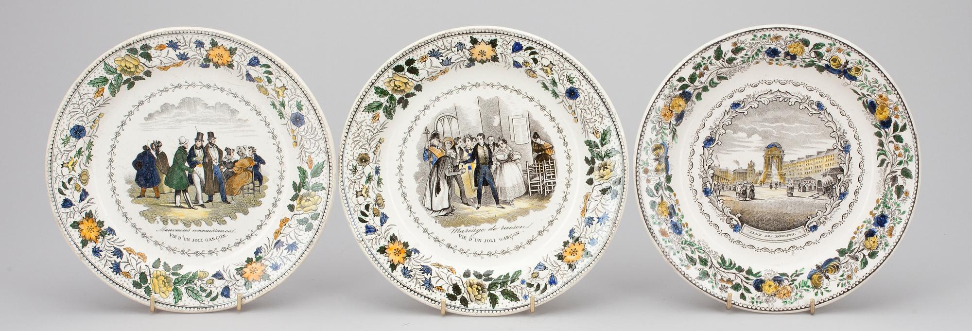 TALLRIKAR, 10+5 st, flintgods, Montereau Frankrike (1827-40).