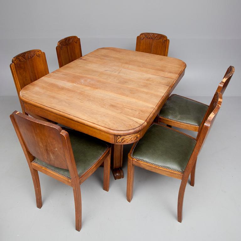 MATBORD och STOLAR, 6 st, art déco, 1930-tal.