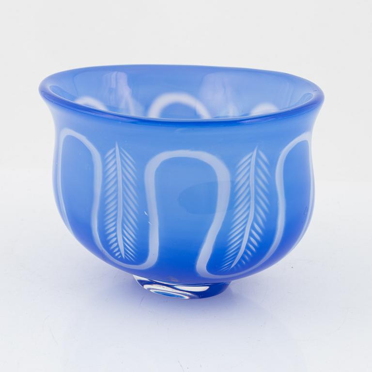 Edward Hald, blue glass graal bowl, Orrefors.