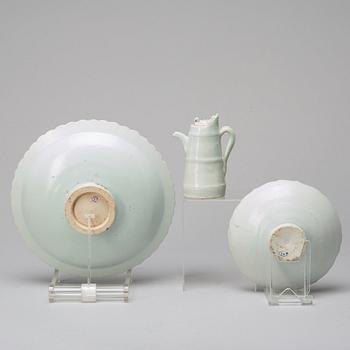 Two dishes and a ewer, presumably Song/Yuan dynasty.