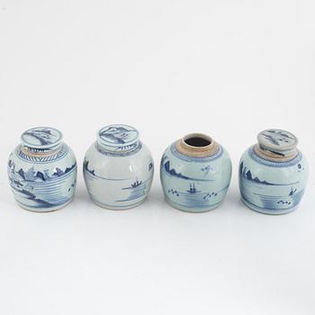 Four ginger jars and a plate, porcelain, China, 18th-19th Century.