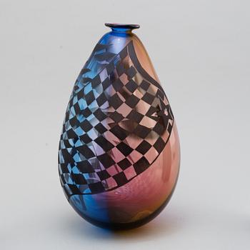 A glass vase by Kjell Engman, Kosta Boda, signed.