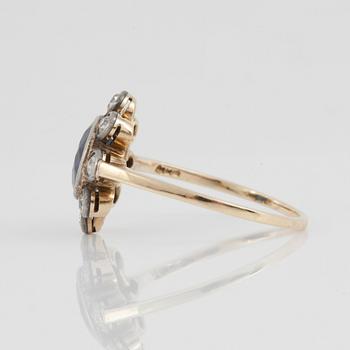 A sapphire and old-cut diamond ring. Circa 1930.