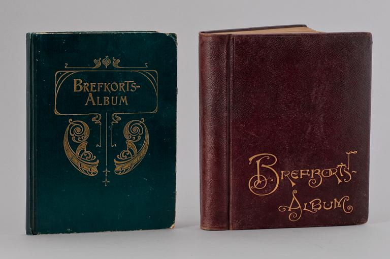 BREFKORTSALBUM, 2 st med totalt ca 248 vykort, mest svenska topografiska. Ca 1900-1950-tal.