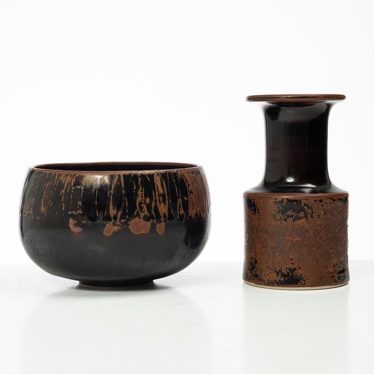 Stig Lindberg, a stoneware bowl and vase, Gustavsberg Studio, Sweden, 1974.