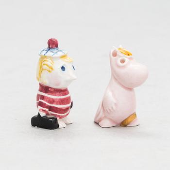 Leo Tykkyläinen, figuriner, 2 st, keramik, Mumin, Finland, 1950-tal.