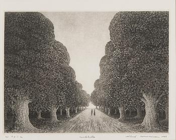 VÄINÖ ROUVINEN, akvatinta, signeerattu ja päivätty 1979. Taiteilijan koevedos.