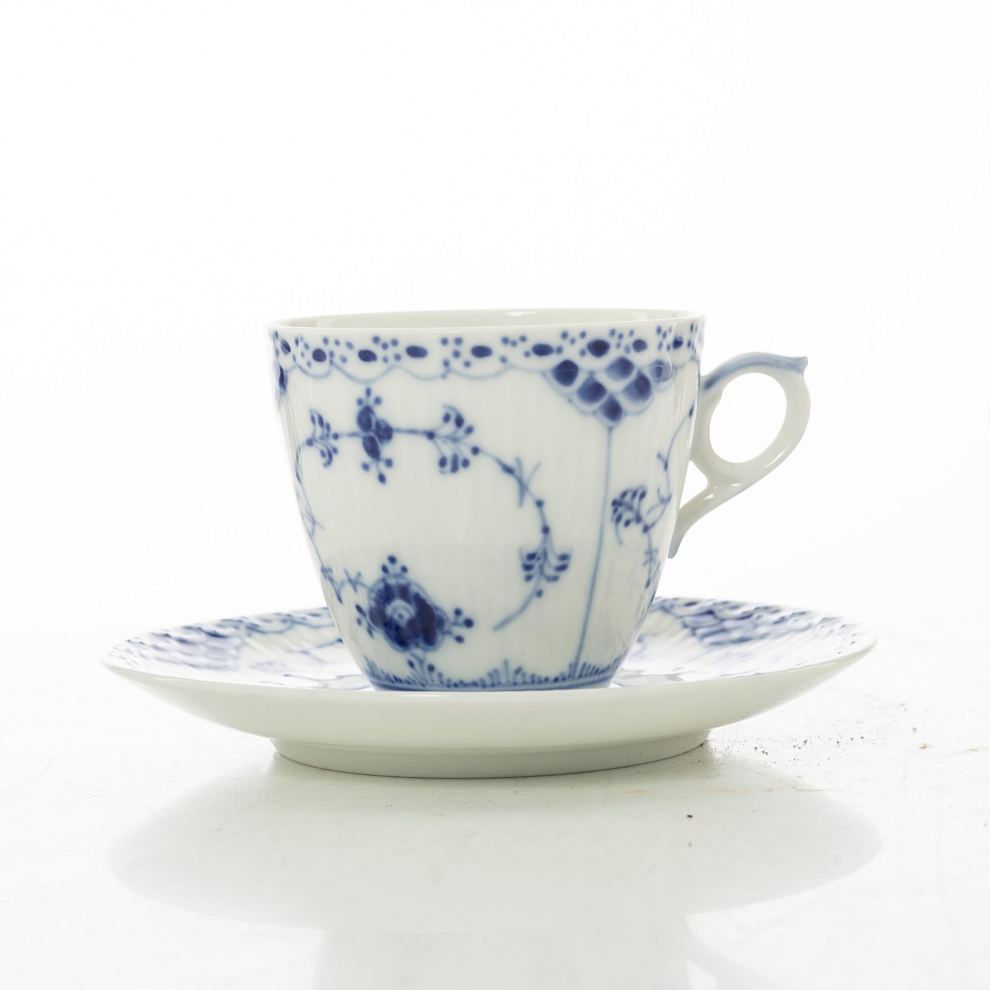 Royal Copenhagen, a 27-piece porcelain 'Blue fluted' half lace coffee service, Denmark, 1963-73.