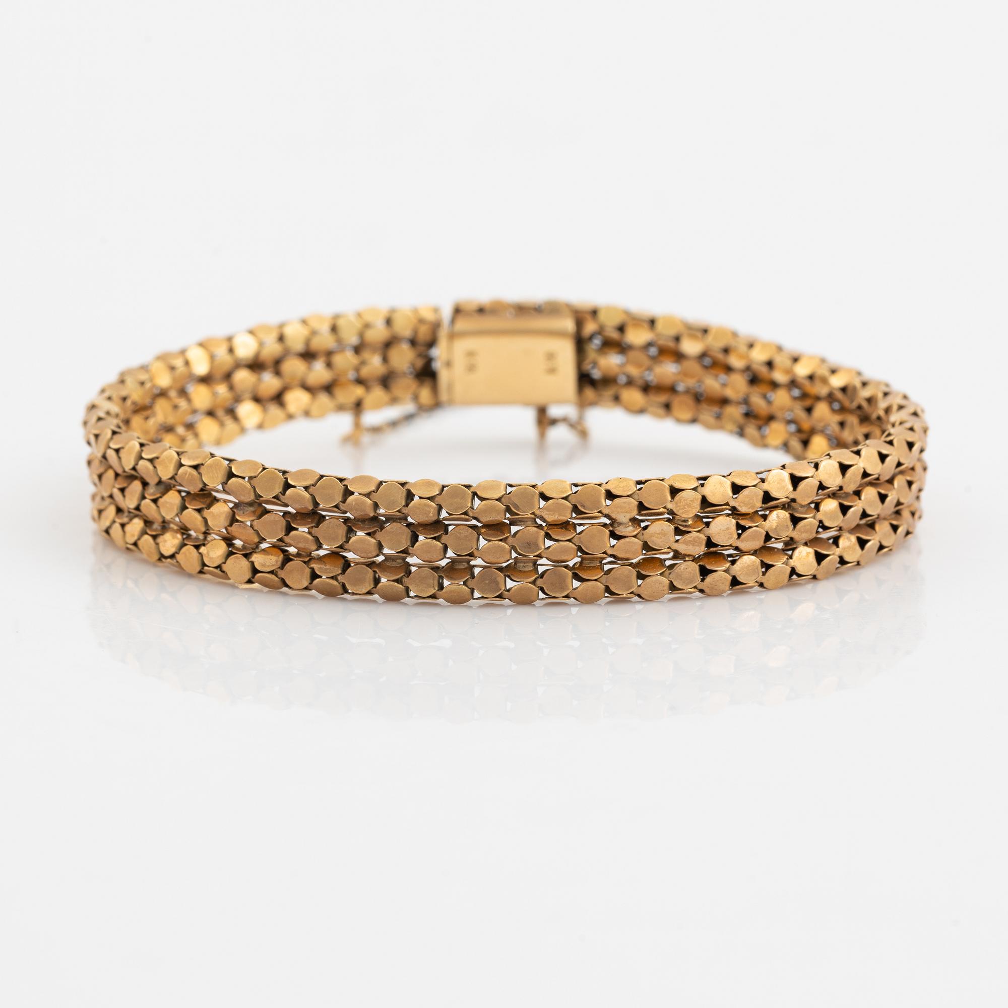 Armband, 18K guld, treradigt.