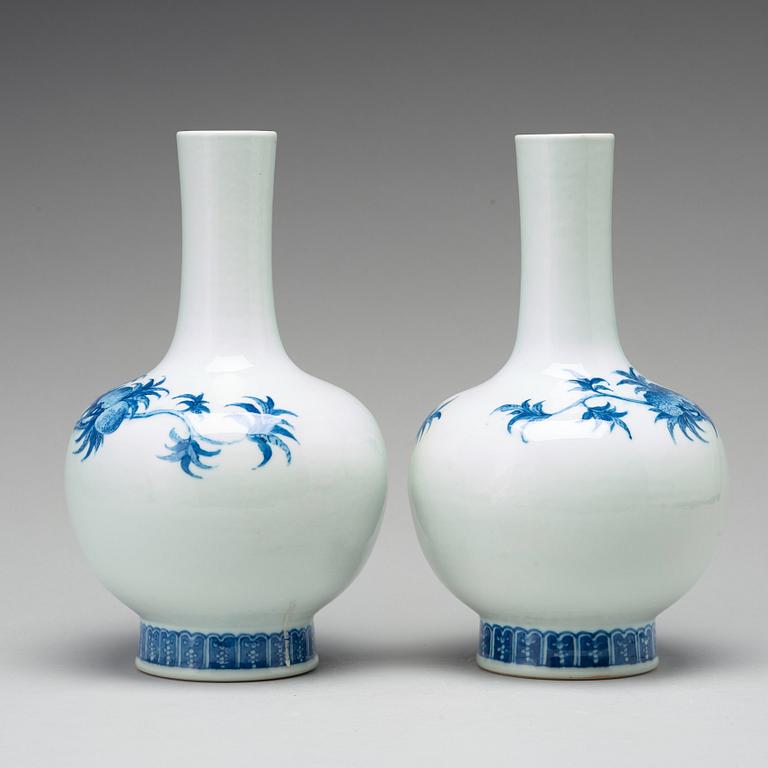 A pair of blue and white Chinese vases, Republic period.