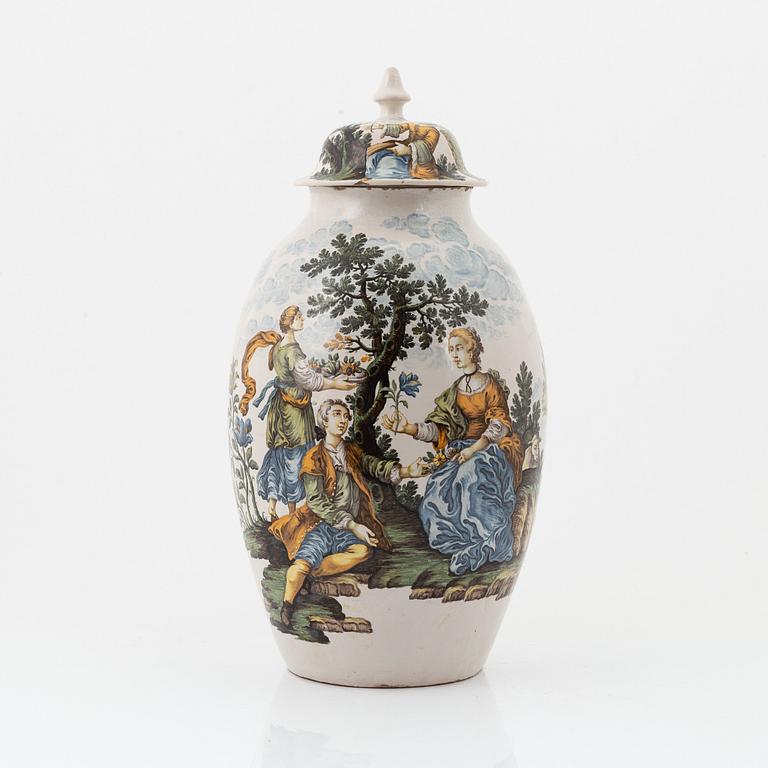 An earthenware lidded urn, historic style, central Europe, 19th century.