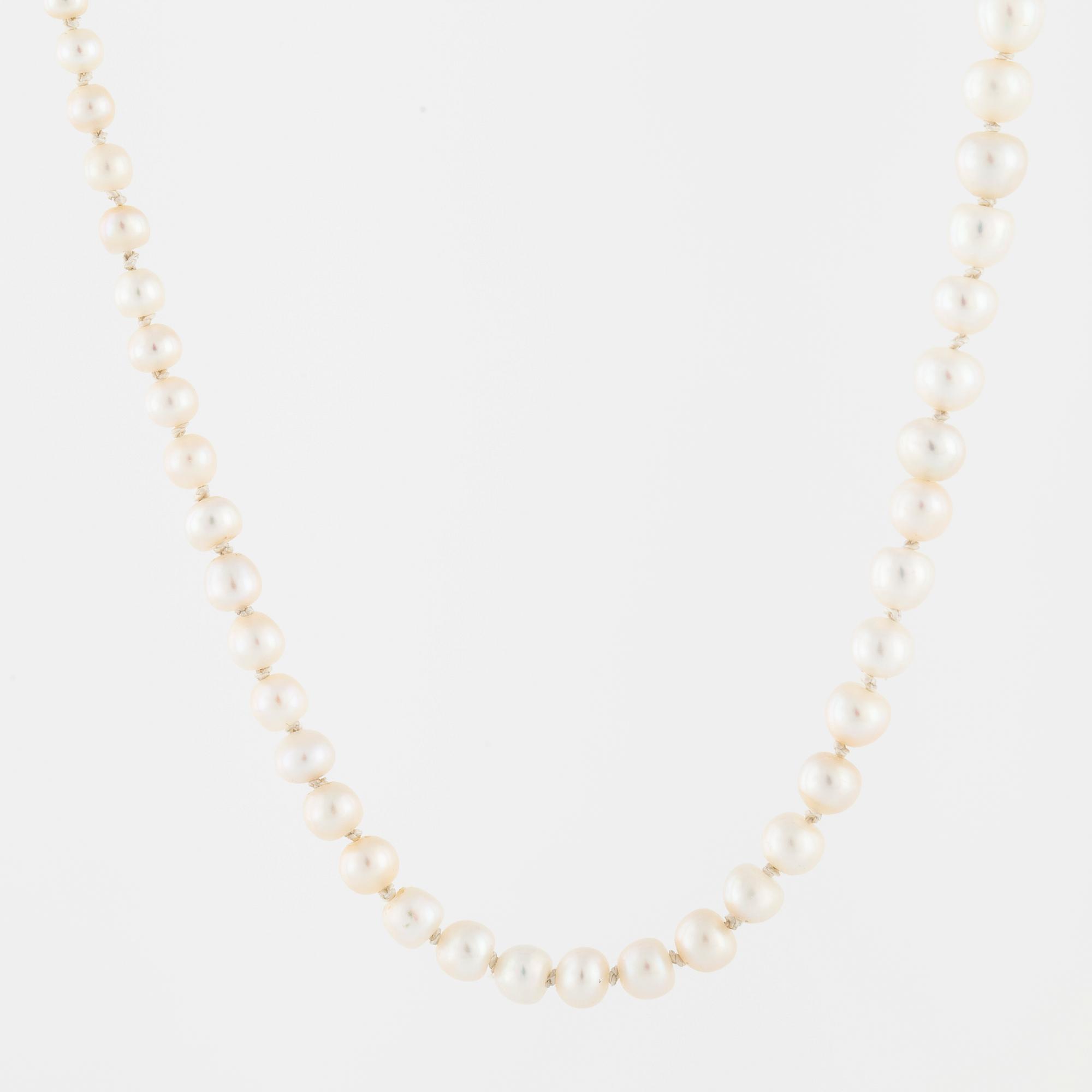 A cultured pearl necklace by Hugo Strömdahl, Stockholm, 1962.