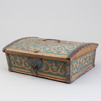 A SWEDISH WOODEN BOX, dated 1761.