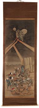 RULLMÅLNINGAR, sex stycken, tusch och färg på papper. Japan, Meiji (1868-1912).