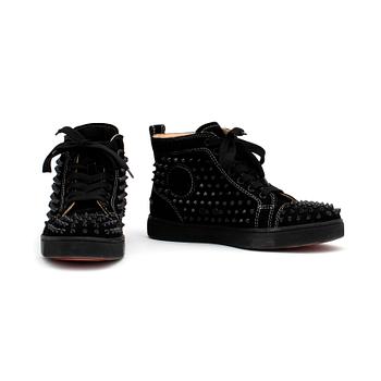 CHRISTIAN LOUBOUTIN, a pair of black suede sneakers, "Louis women's spikes". Size 37.