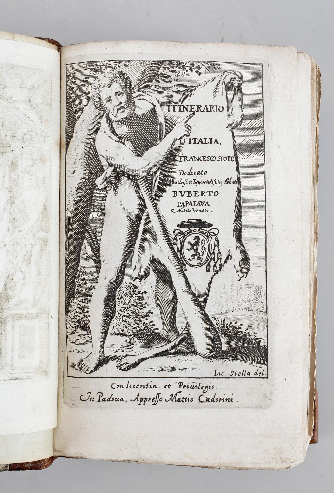 BOK, 3 vol i ett band, "Nuovo intinerario d´Italia di Franco Scoto", Padua 1654.
