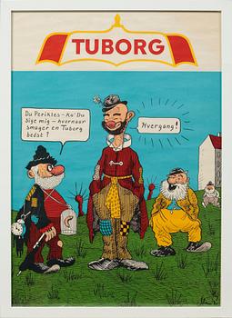 A 1970s offset advertisement poster for Tuborg, Denmark, signed in print "Storm P".