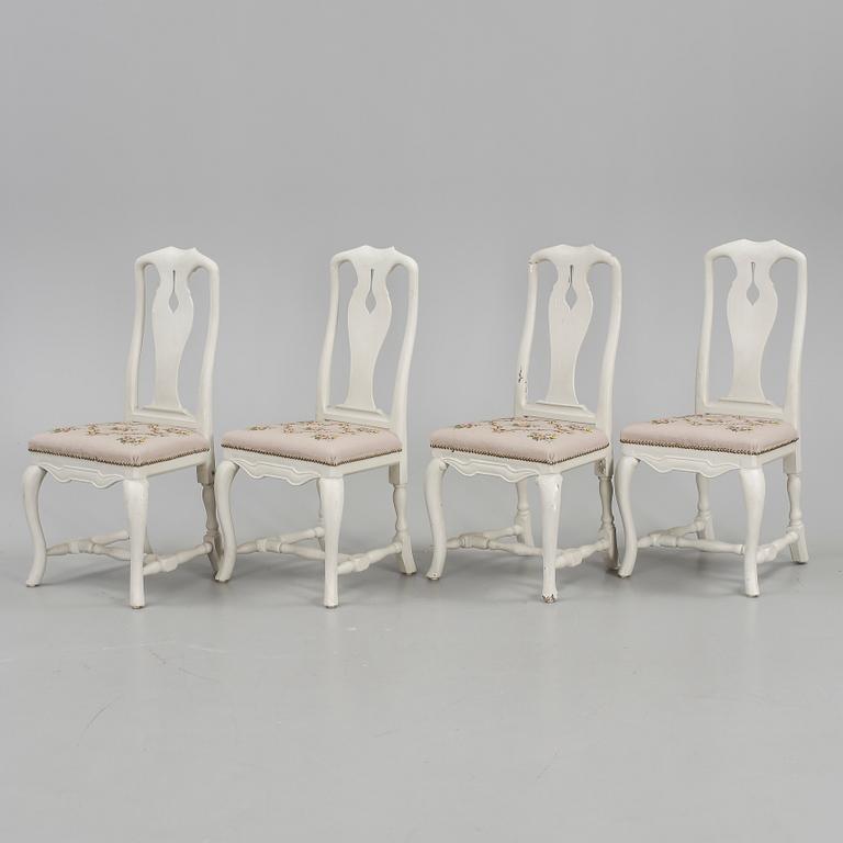 STOLAR, 4 st, senbarockstil samt en st senbarock. 1900-tal respektive 1700-tal-.