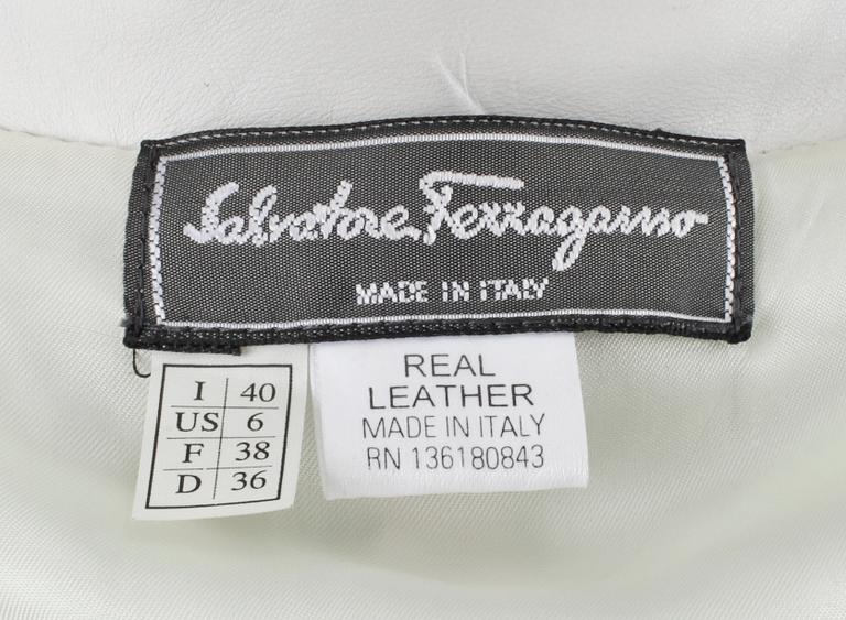 A white quilt leather jacket by Ferragamo.