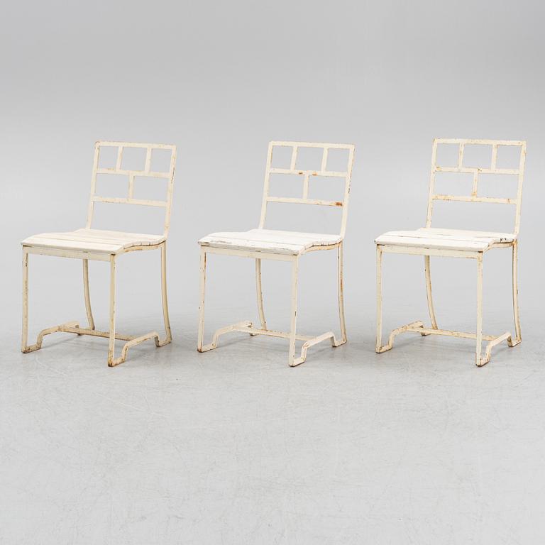 Carl Hörvik, three iron garden chairs, for Stadshotellet Båstad (Hotell Skansen) or Lindgården, Stockholm, ca 1927-29.