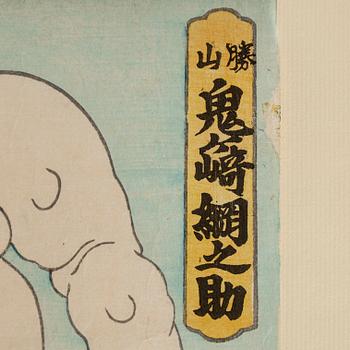 KUNITERU II (1829-74), two colored woodblock prints, Japan, 19th century.