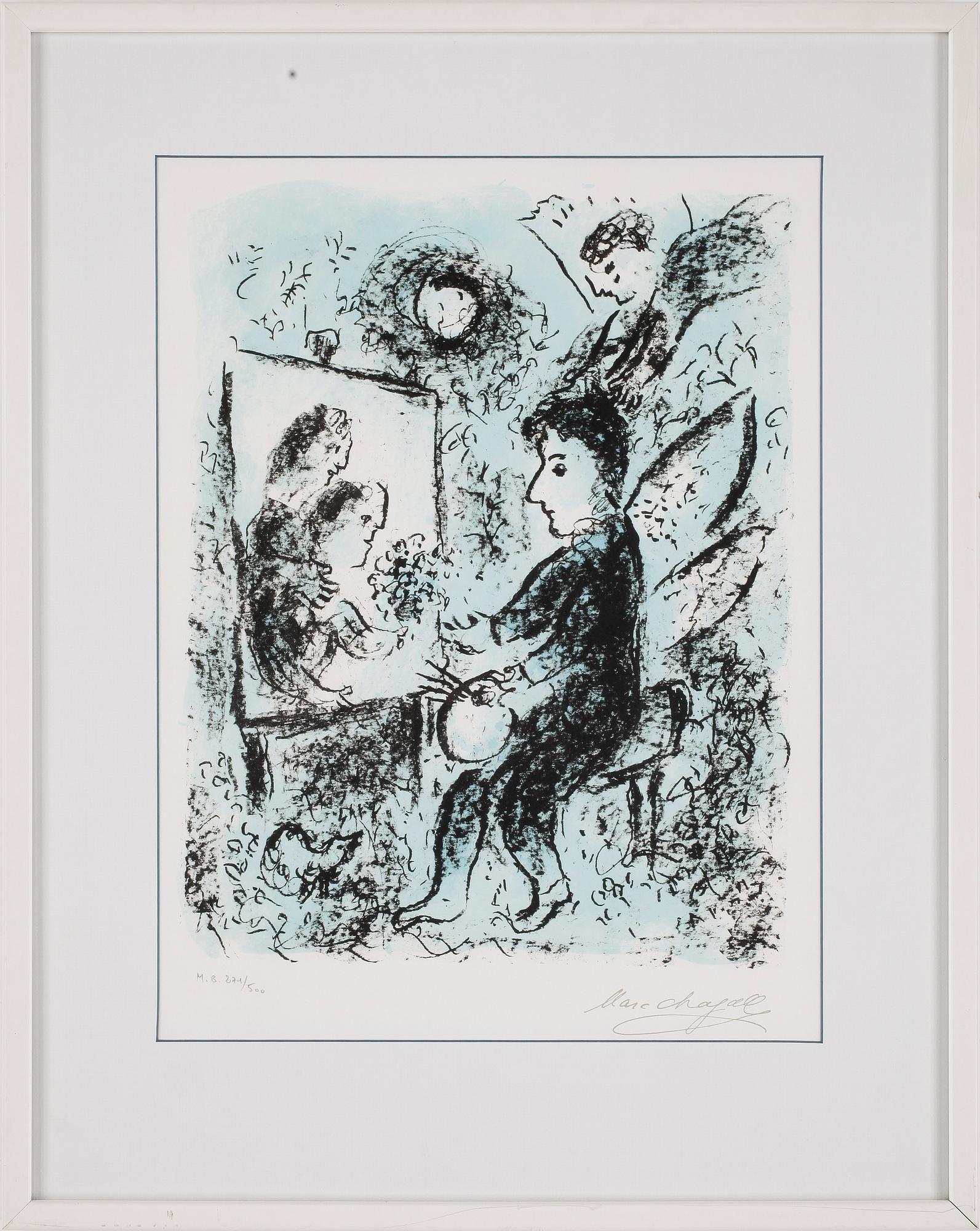 MARC CHAGALL, färglitografi, stämpelsignerad. Numrerad med blyerts M.B 271/500.