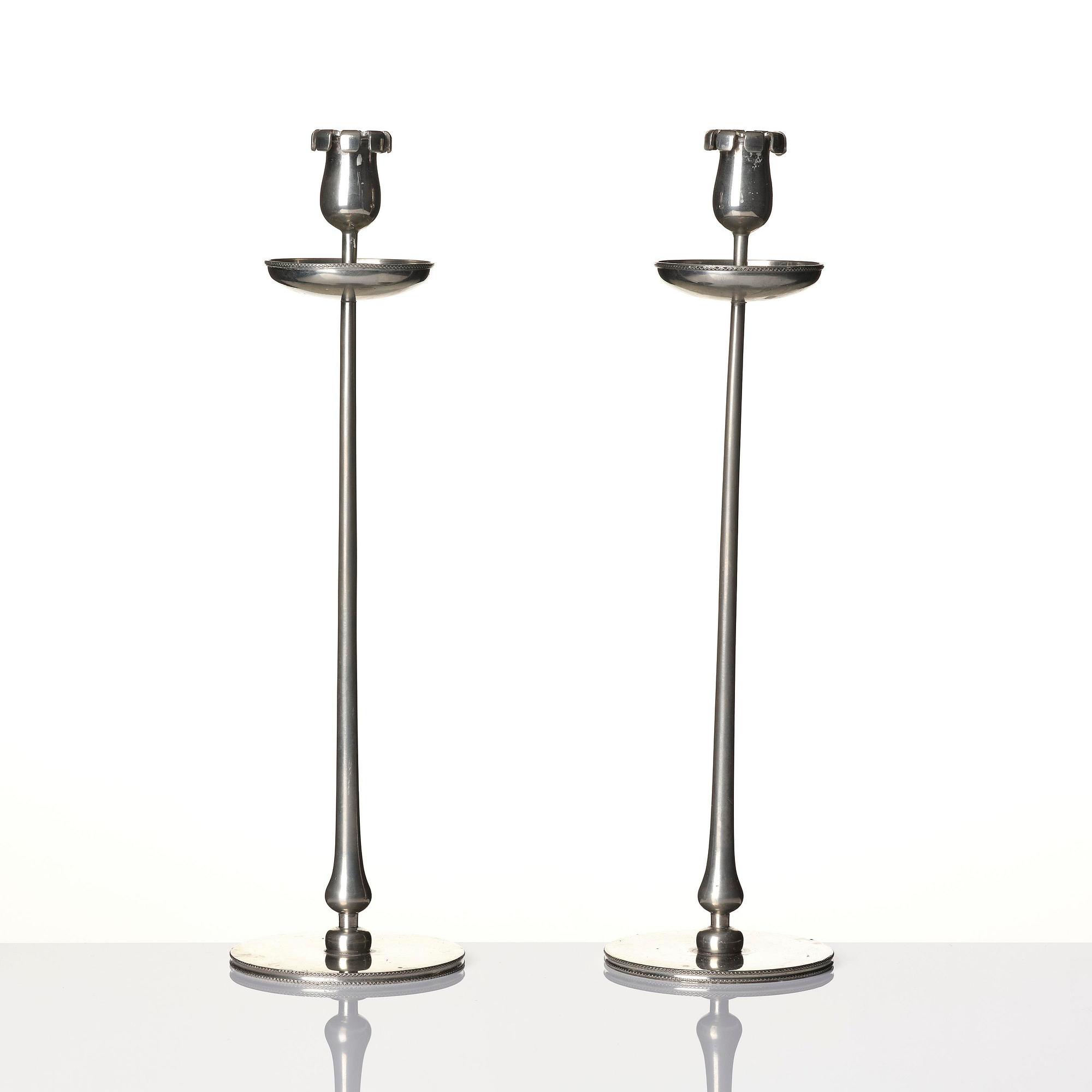 Josef Frank, a pair of pewter candlesticks, Firma Svenskt Tenn, Stockholm, 1956.