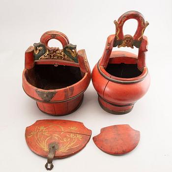 A set of two painted Chinese /Asian wooden boxes first half of the 20th century.