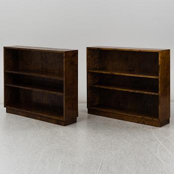 A pair of stained birch veneered bookcases, 1930's.