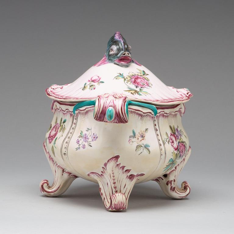 A Swedish Marieberg faience tureen with cover, 18th Century.