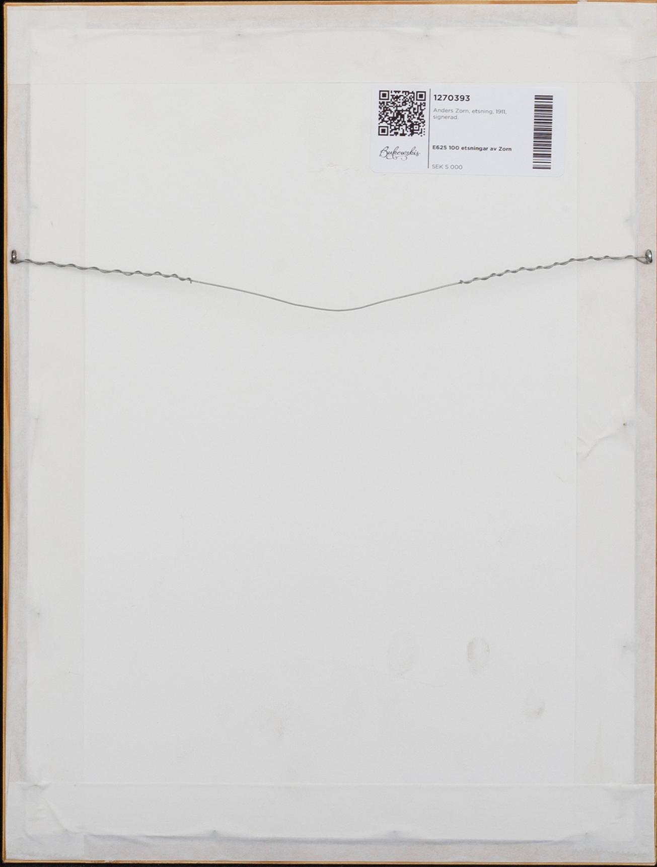 Anders Zorn, a sigend etching from 1911.