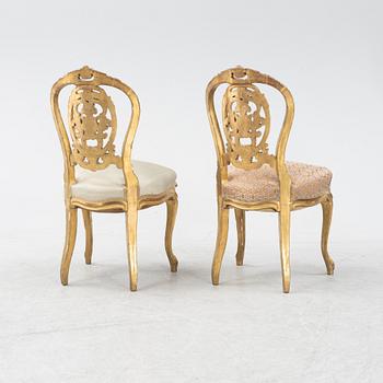 A pair of gesso and giltwood rococo-revival chairs, later part of the 19th Century.