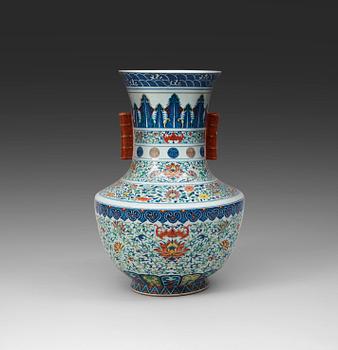 1625. A large doucai vase with bamboshaped handles, China, 20th Century.